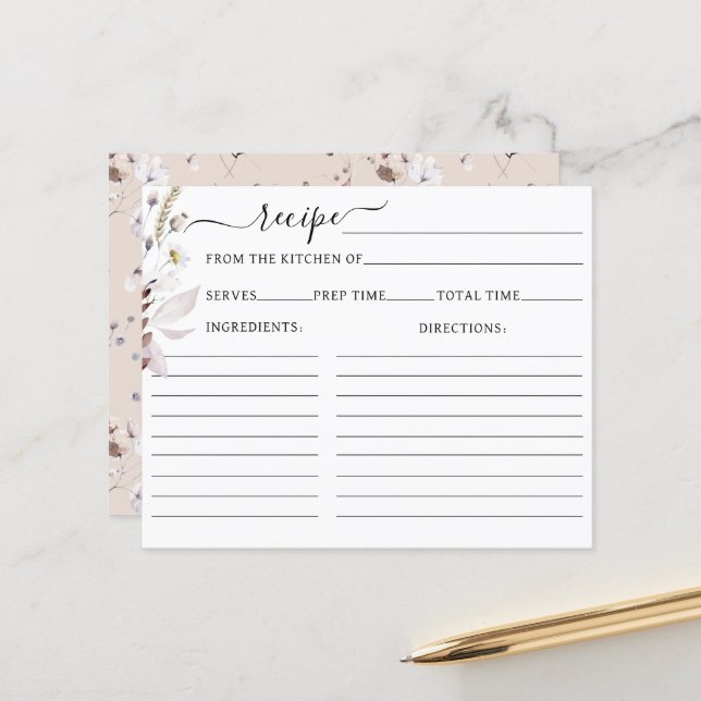 Wildflower boho modern Bridal Shower Recipe (Front/Back In Situ)