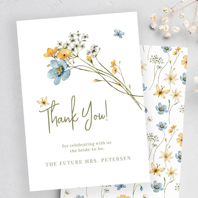 Wildflower boho modern minimalist bridal shower thank you card (Creator Uploaded)