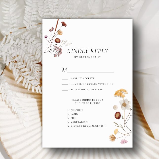 Wildflower Boho Modern Whimsical Floral Wedding RSVP Card (Creator Uploaded)