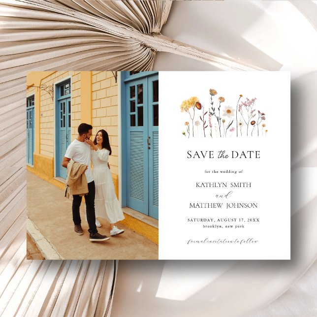 Wildflower Boho Modern Whimsical Save The Date Magnetic Invitation (Creator Uploaded)
