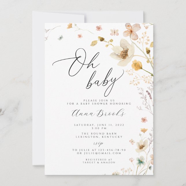 Wildflower boho Oh Baby baby shower Invitation (Front)