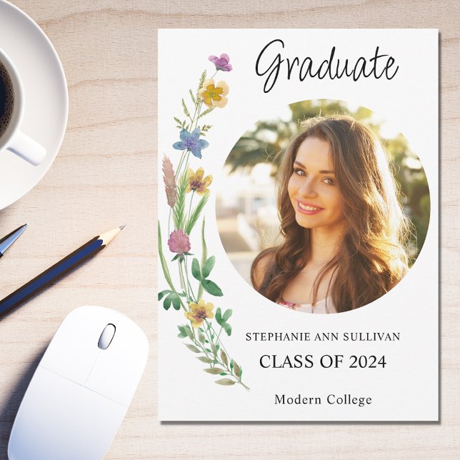 Wildflower Boho Photo Girl College Graduation Announcement (Creator Uploaded)