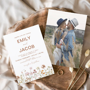 Wildflower Boho Photo Terracotta Botanical Wedding Invitation