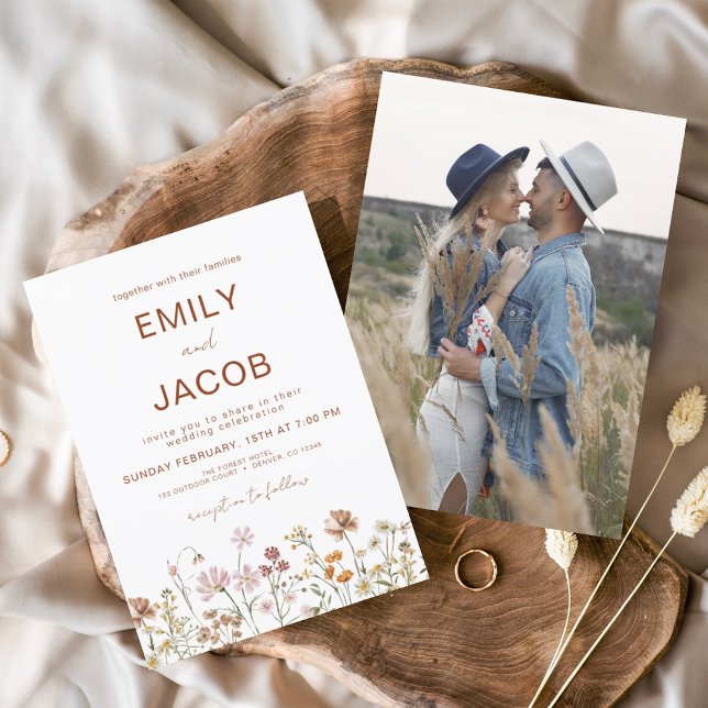 Wildflower Boho Photo Terracotta Botanical Wedding Invitation (Creator Uploaded)