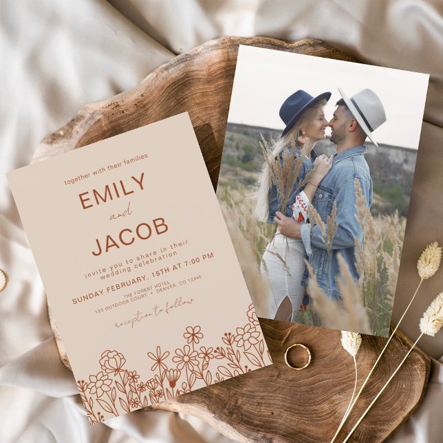 Wildflower Boho Photo Terracotta Botanical Wedding Invitation (Creator Uploaded)