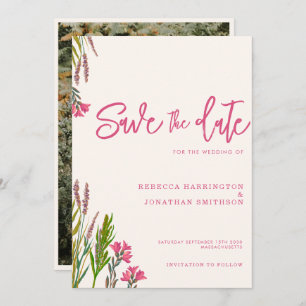 Wildflower Boho Pink Photo Wedding Save The Date Invitation