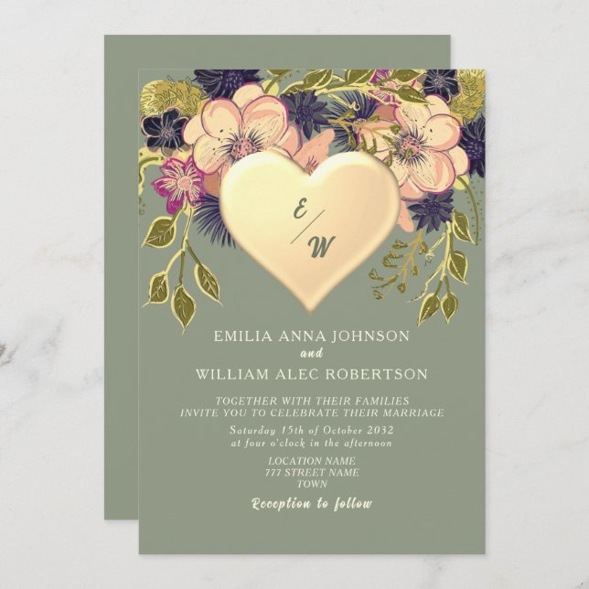 Wildflower Boho Sage Wedding  Invitation (Front/Back)