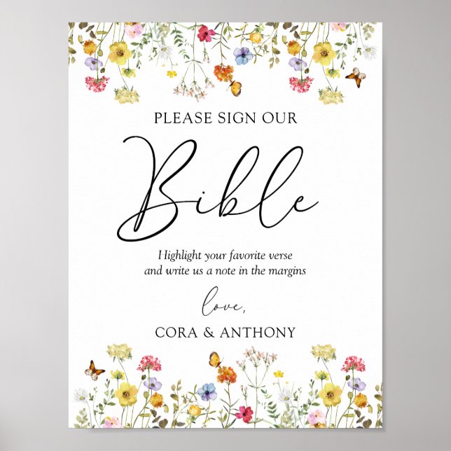 Wildflower Boho Sign Our Bible Wedding Sign (Front)
