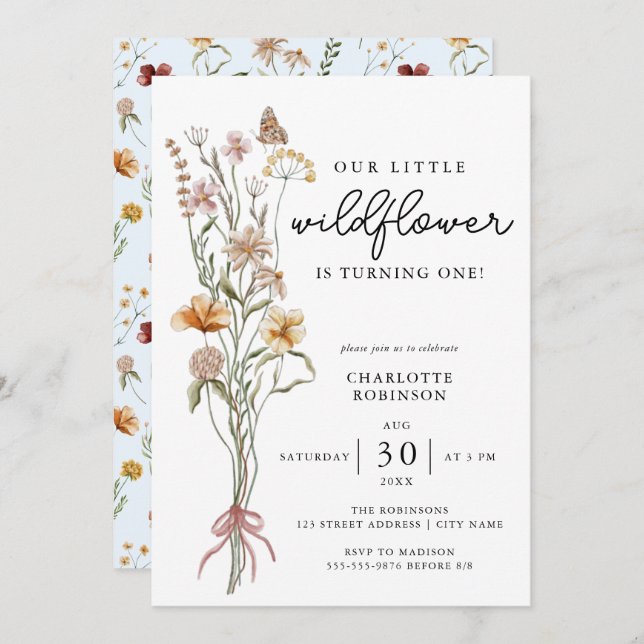 Wildflower Boho Summer 1st Birthday Invitation (Front/Back)