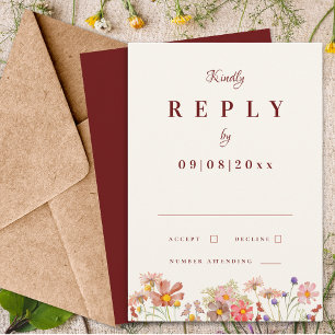 Wildflower Boho Terracotta Fall Wedding Reply RSVP Card