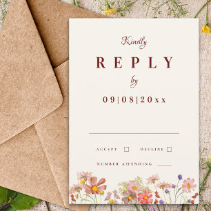 Wildflower boho Terracotta Fall Wedding Reply RSVP Card