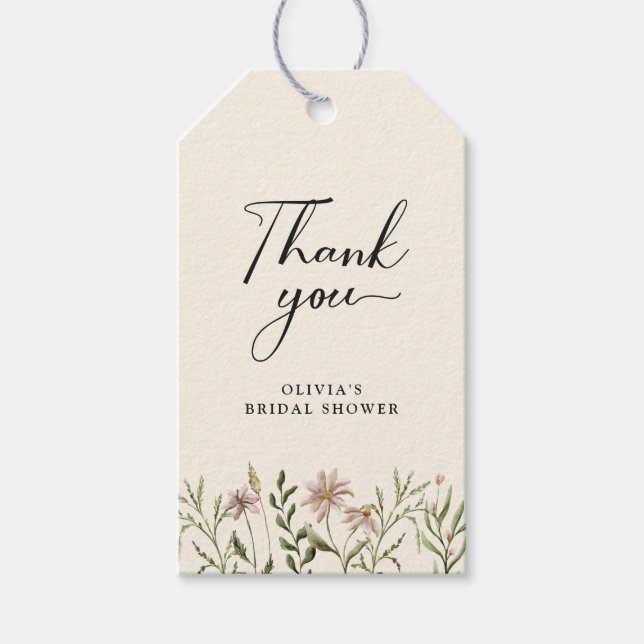 Wildflower Boho Thank You Bridal Shower Gift Tag (Front)