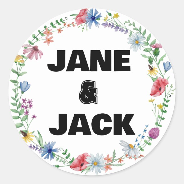 Wildflower Boho Water Colour Classic Round Sticker (Front)