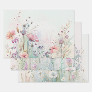 Wildflower Boho Watercolor Bridal Shower Birthday  Wrapping Paper Sheet