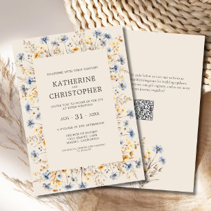 Wildflower BOHO Watercolor Elegant Beige Wedding Invitation