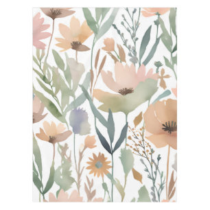 Wildflower Boho Watercolor Pastel Floral Decor Tablecloth