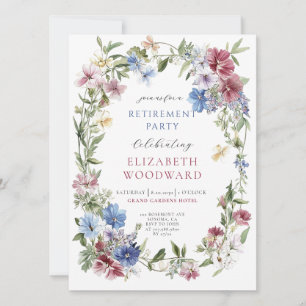 Wildflower Boho Watercolor Wreath Retirement Party Invitation