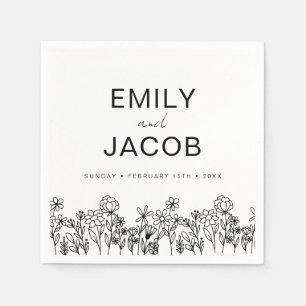 Wildflower Boho Wedding In Bloom Black Napkin