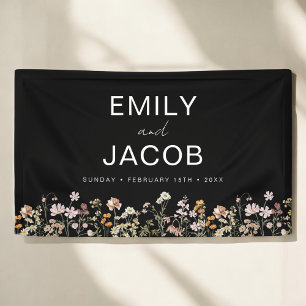 Wildflower Boho Wedding In Bloom Black White Banner
