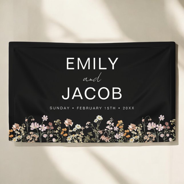Wildflower Boho Wedding In Bloom Black White Banner (Creator Uploaded)