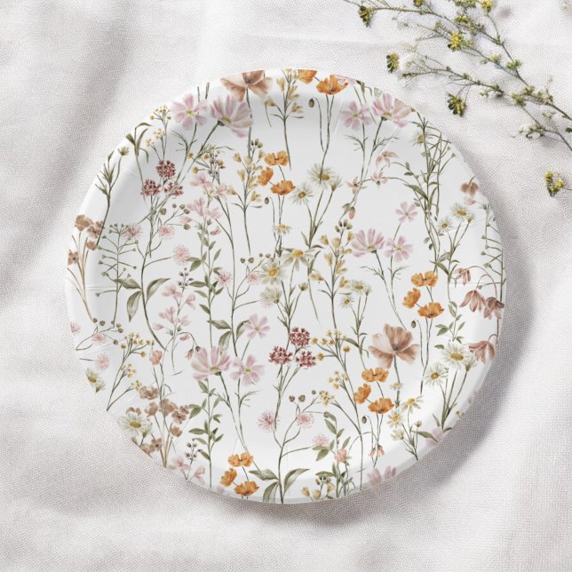 Wildflower Boho Wedding In Bloom Garden Paper Plate (Creator Uploaded)