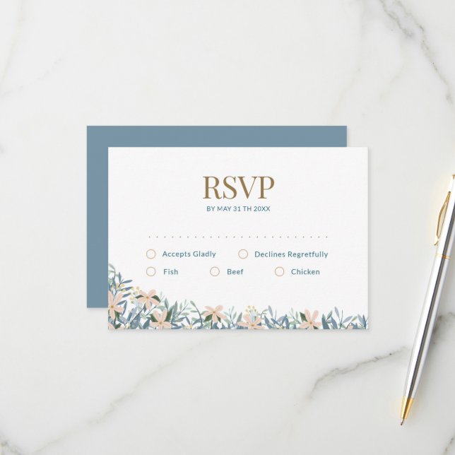 Wildflower Boho Wedding with Initial Monogram RSVP Card (Front/Back In Situ)