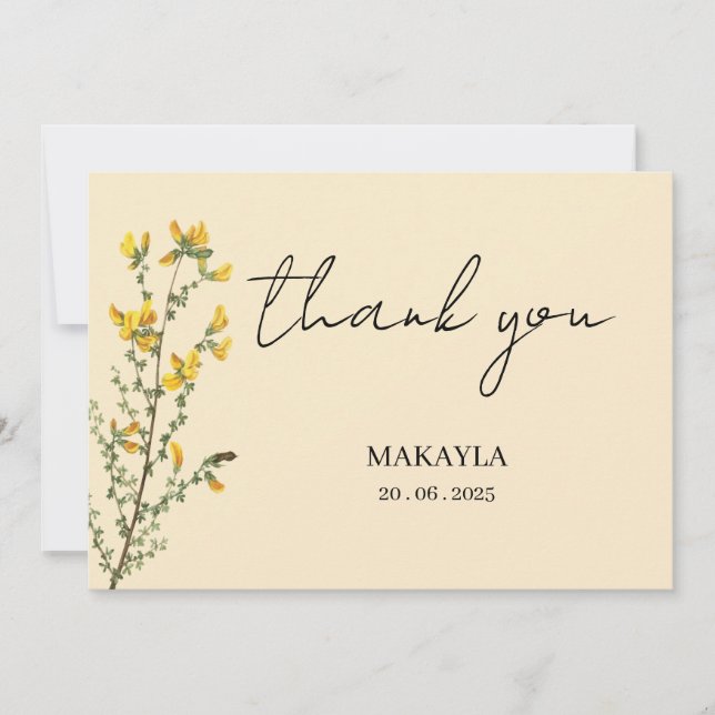 Wildflower Boho yellow modern script Thank You Card (Front)