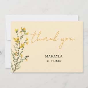 Wildflower Boho yellow modern script Thank You Card