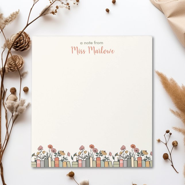 Wildflower Book Border Teacher Personalised Notepad (This Wildflower Book Border Personalized Teacher Appreciation Notepad makes a great teacher gift.)