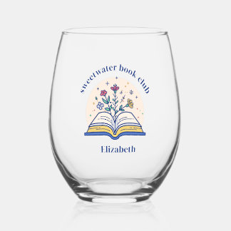 Wildflower Book Club Custom Name Stemless Wine Glass