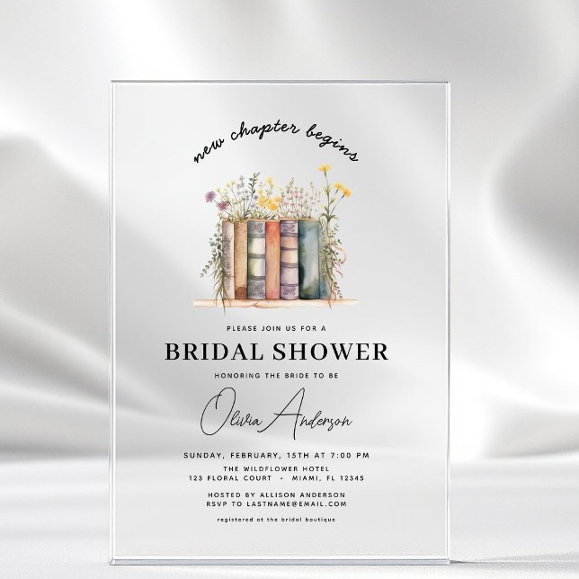 Wildflower Book New Chapter Begins Bridal Shower Acrylic Invitations (Creator Uploaded)