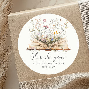 Wildflower   Book Theme Baby Shower Favour Sticker