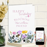 Wildflower Border Blooming Marvellous Birthday Card<br><div class="desc">Simple and pretty, this watercolor wildflower birthday card is decorated inside and out with wild flowers. You can personalise the front and the message inside. The elegant feminine typography on the front currently reads Happy Birthday to a Blooming Marvellous Friend and you can edit Friend to suit (for example, teacher,...</div>