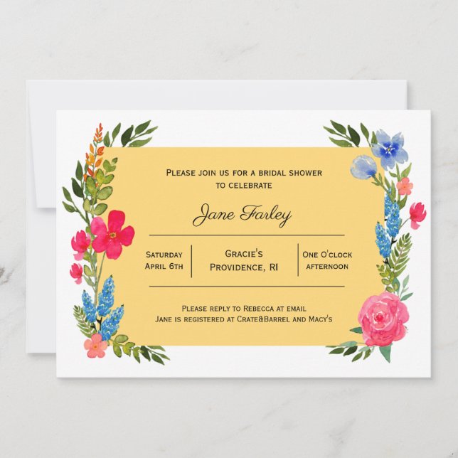 Wildflower Border featuring yellow Invitation (Front)