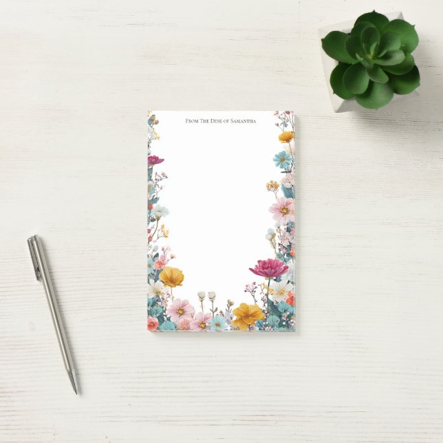 Wildflower Border From the Desk Of Personalised Post-it Notes (Office)