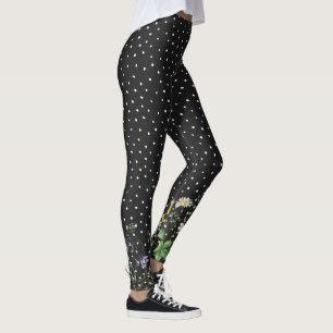Wildflower Border On Polka Dots Leggings