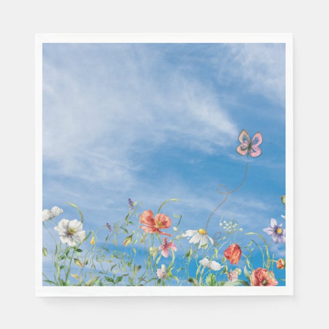 Wildflower Border On Summer Sky Napkin (Front)