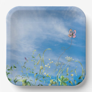 Wildflower Border On Summer Sky Paper Plate
