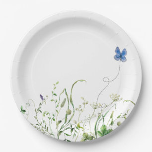 Wildflower Border With Blue Butterfly Paper Plate