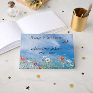 Wildflower Border With Butterfly Memorial Service Guest Book