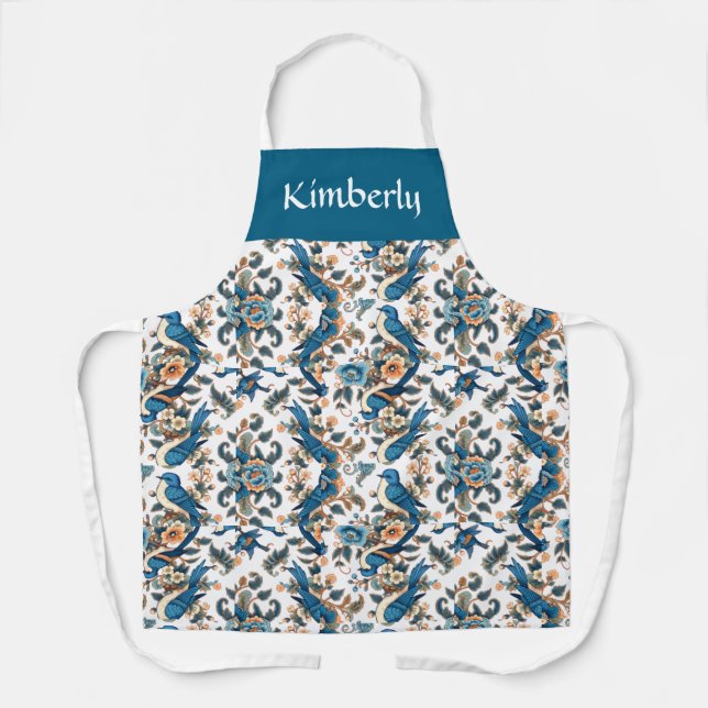 Wildflower Botanic Bird Garden Custom Name Print  Apron (Front)