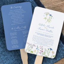 Wildflower botanic blue watercolor wedding program
