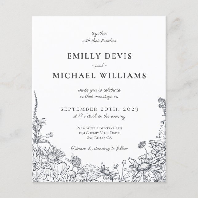 Wildflower Botanic Classic Elegant Wedding Invitat Flyer (Front)