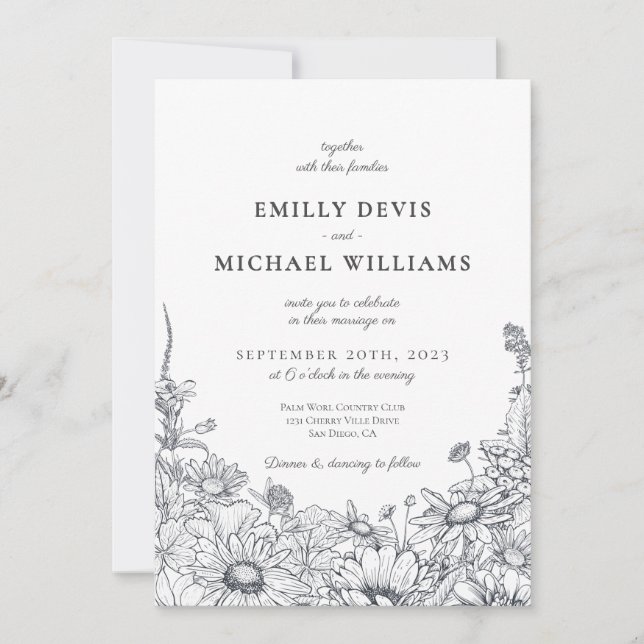 Wildflower Botanic Classic Elegant Wedding Invitation (Front)