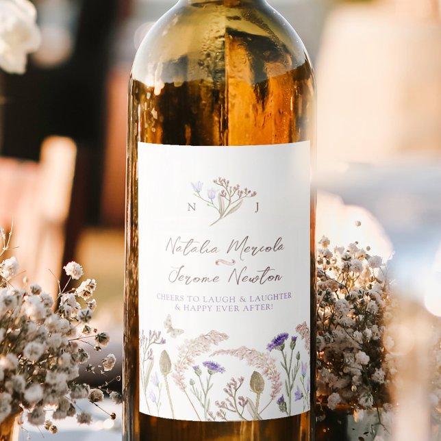 Wildflower botanic watercolor fall wedding wine label (Creator Uploaded)