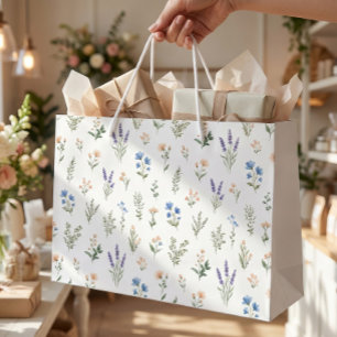 Wildflower Botanical Blue Lavender Floral Boho Large Gift Bag