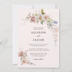 Wildflower Botanical Blush Pink Floral Wedding Invitation