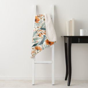 Wildflower Botanical Boho Floral Watercolor Sherpa Blanket