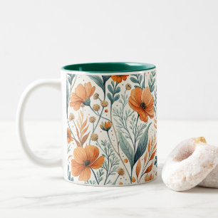 Wildflower Botanical Boho Floral Watercolor Two-Tone Coffee Mug