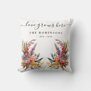 Wildflower Botanical Floral Love Grows Here  Cushion